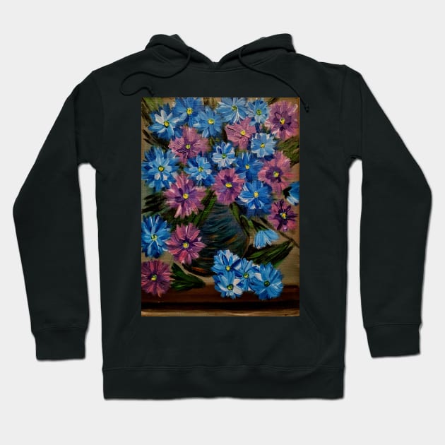 A lovely boutique of abstract metallic flowers in a blue vase . Hoodie by kkartwork